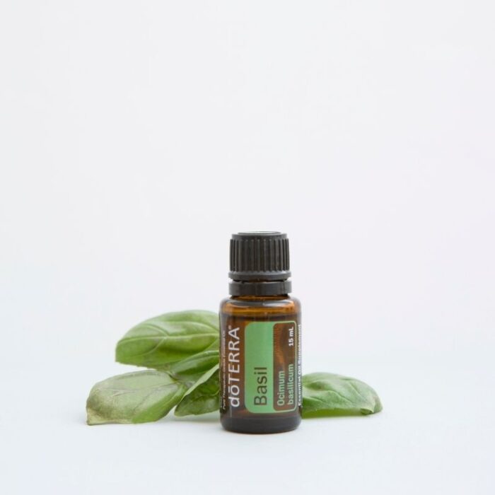 dōTERRA Basil Essential Oil with basil leaves